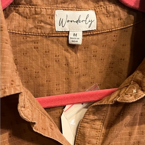 Wonderfuly Light Brown Button Down Blouse Dress with Ruffle - Picture 8 of 11